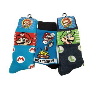 Nintendo Super Mario Luigi Mens 3 Pack Multicolor Crew Socks Size 6-12 NWT/NWOT